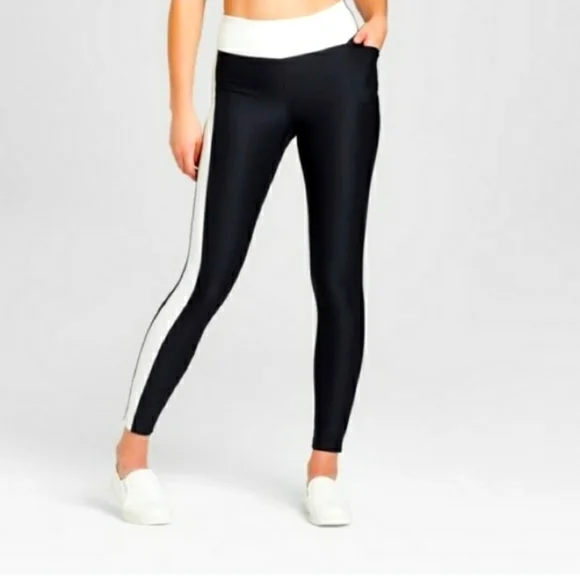 JoyLab Leggings with White Stripe Black Size M